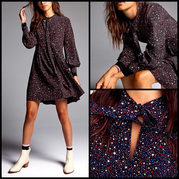 Madewell Dresses & Skirts - Madewell 100% Silk Red White & Blue Stars Tie Silk Dress